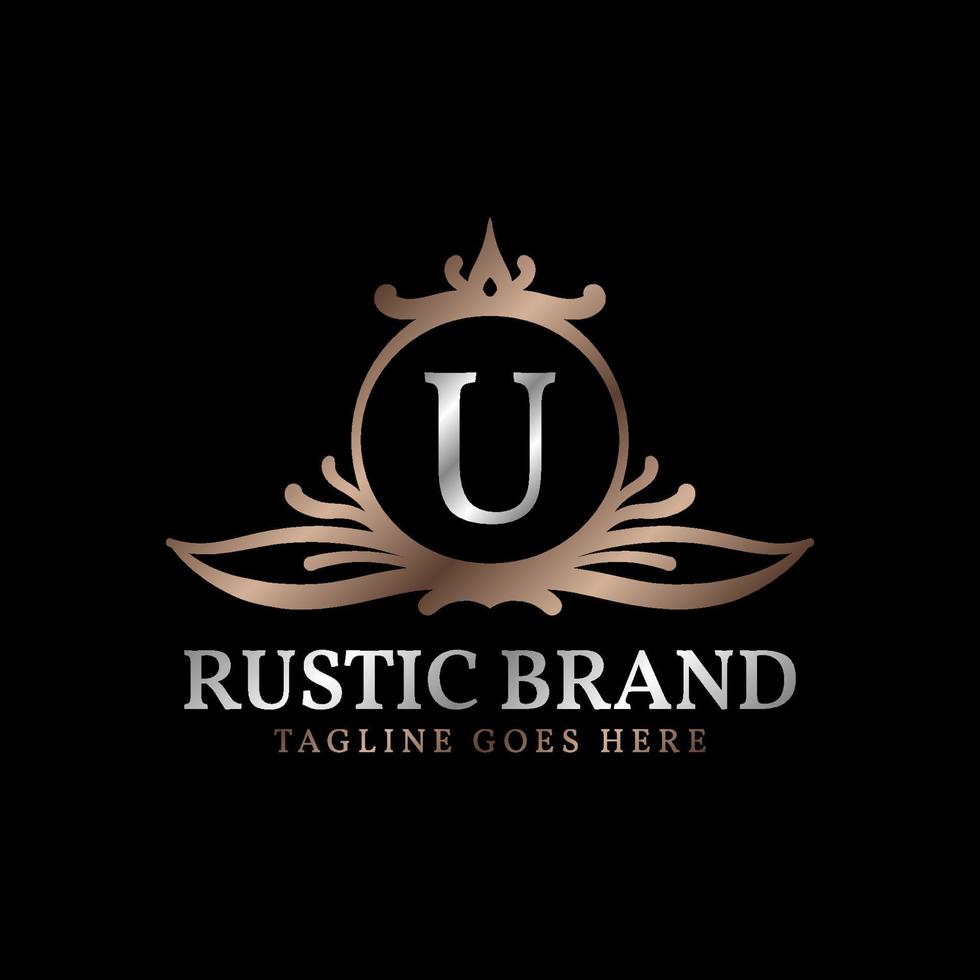 lettera u lussuoso rustico cresta logo distintivo per bellezza cura, nozze organizzatore, Hotel e Villetta vettore