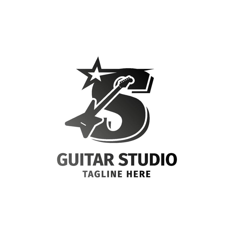 lettera S elettrico chitarra e stella decorazione vettore logo design elemento