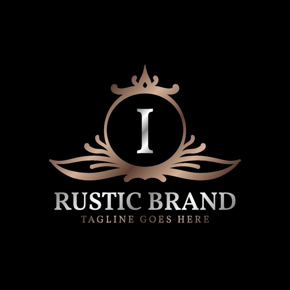 lettera io lussuoso rustico cresta logo distintivo per bellezza cura, nozze organizzatore, Hotel e Villetta vettore