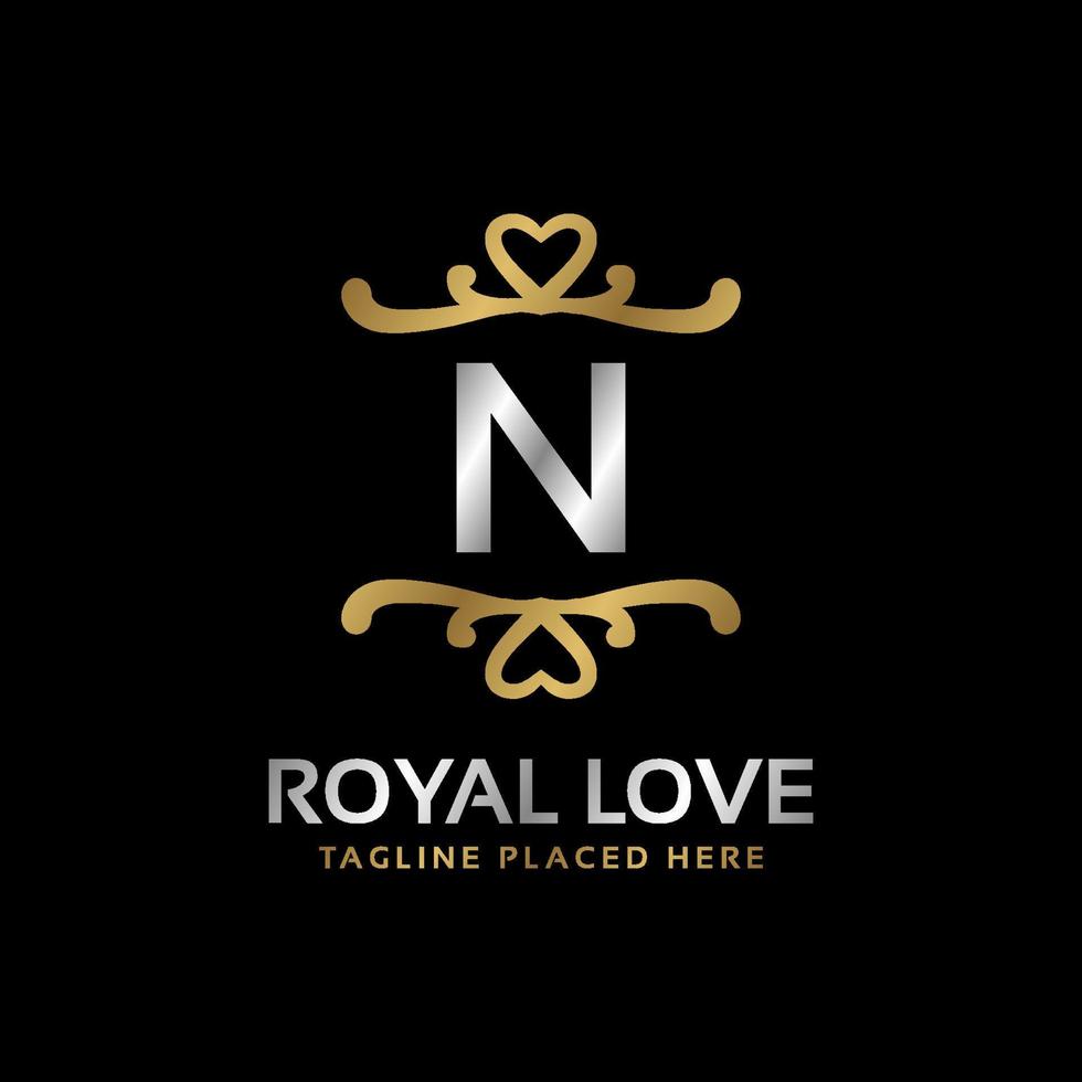 lettera n reale cuore forma lusso Vintage ▾ logo design per moda, Hotel, nozze, ristorante, bellezza cura vettore
