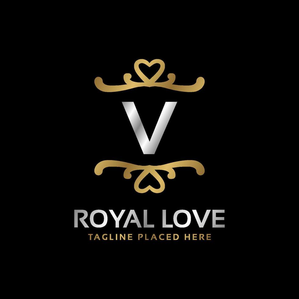 lettera v reale cuore forma lusso Vintage ▾ logo design per moda, Hotel, nozze, ristorante, bellezza cura vettore