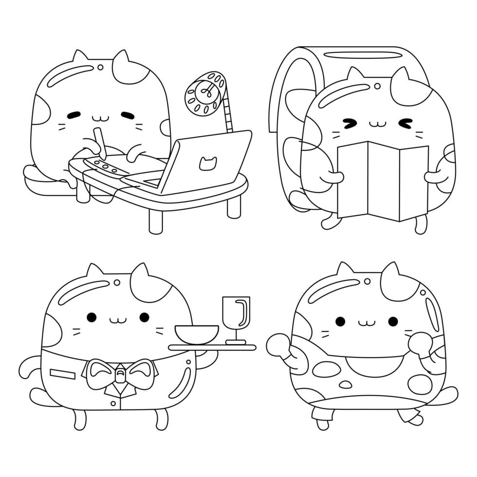 impostato vettore schema illustrazione di carino gatto personaggio per colorazione libro