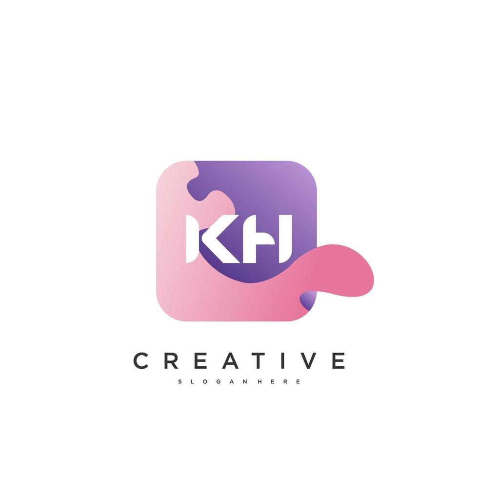 kh iniziale lettera logo icona design modello elementi con onda colorato arte vettore