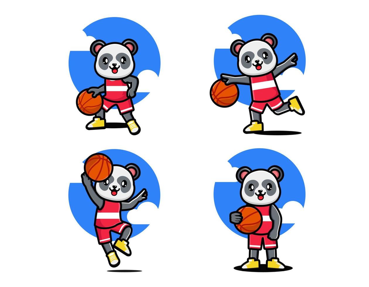 impostato di contento carino panda giocando pallacanestro vettore