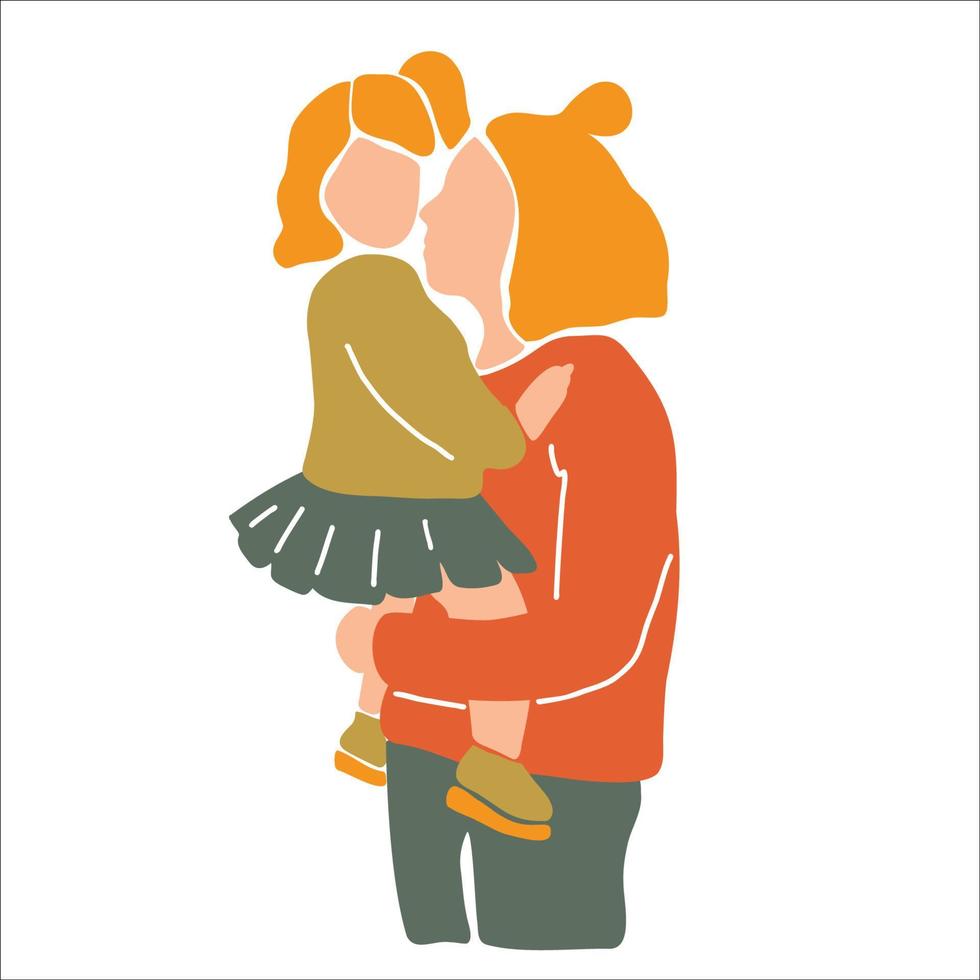 madre Tenere e abbracciare poco figlia. solidarieta e genitorialità concetto. mano disegnato vettore illustrazione nel astratto minimo stile