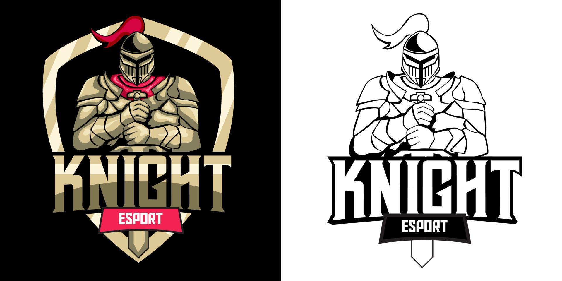 design della mascotte del logo esport del cavaliere vettore