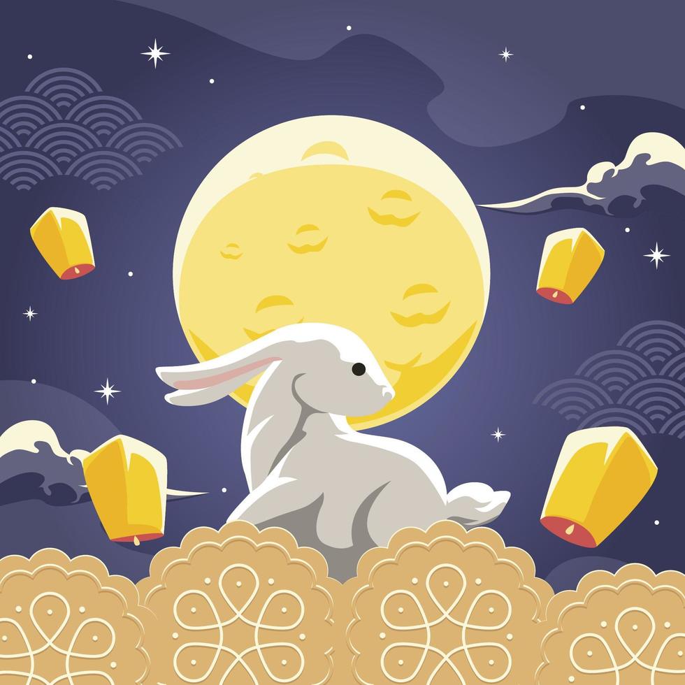 illustrazione di coniglio festival di metà autunno vettore