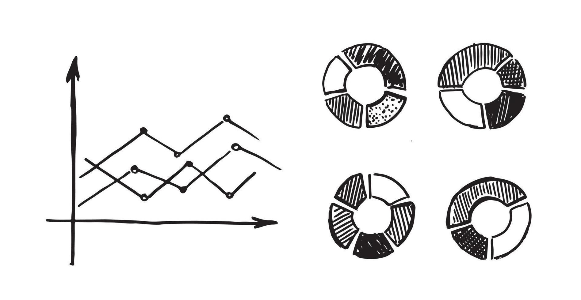 grafici e grafici icone, set disegnati a mano. vettore