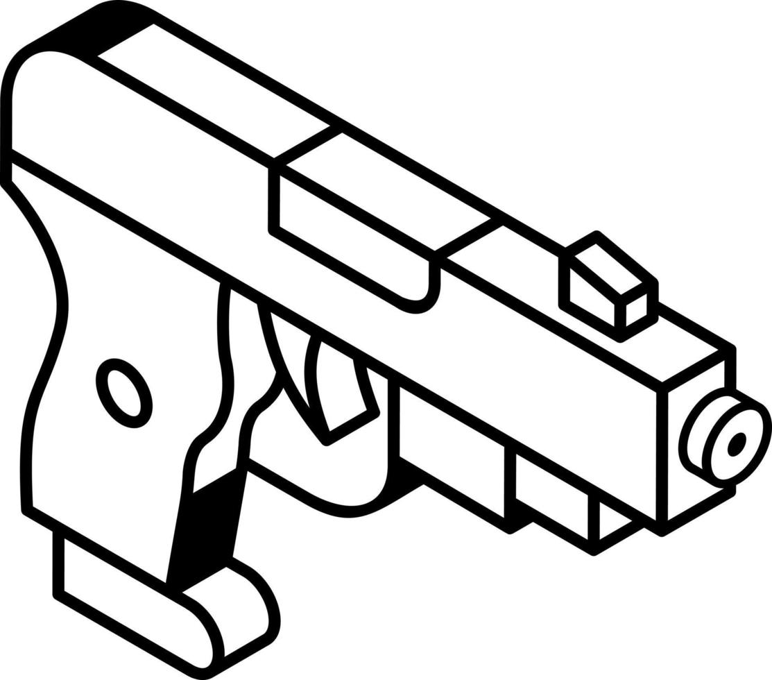 dai un'occhiata su linea isometrico icona di pistola vettore