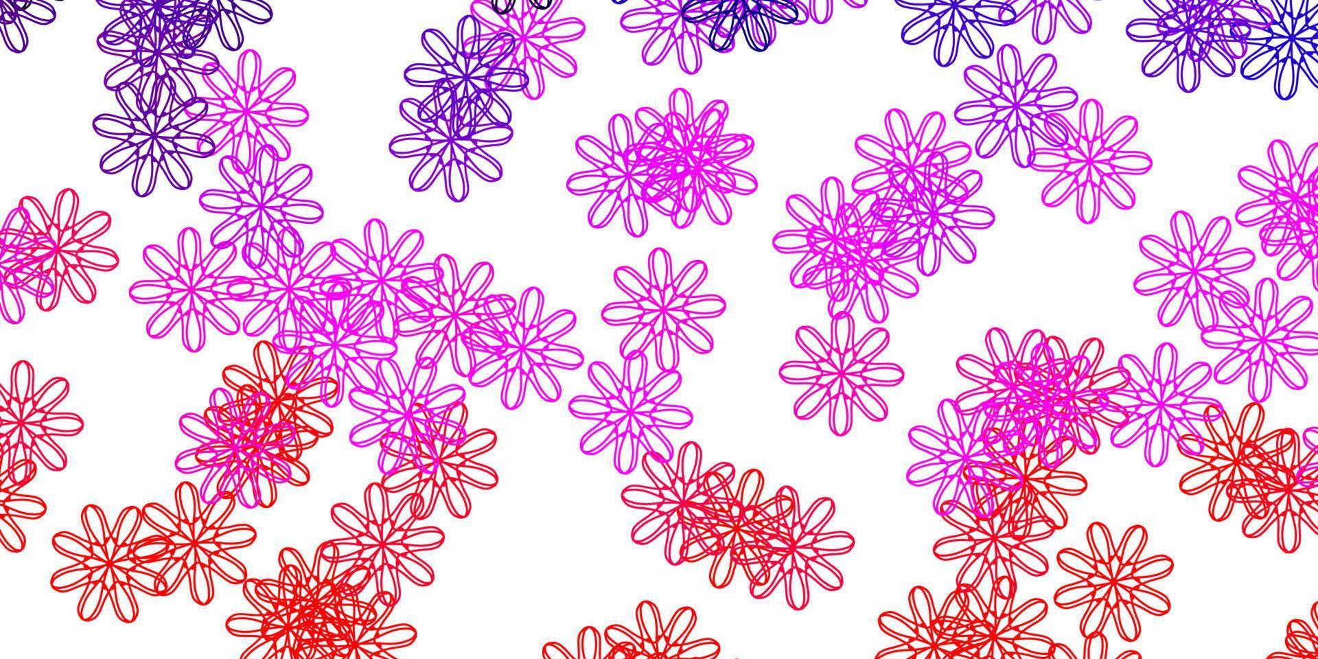 modello doodle vettoriale viola chiaro, rosa con fiori.