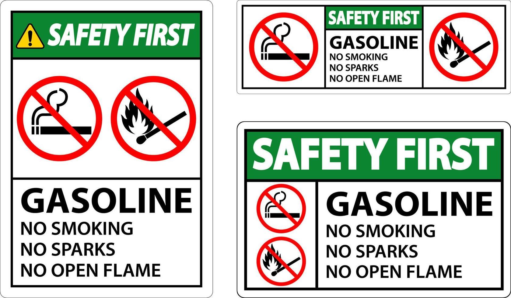 sicurezza primo benzina no fumo scintille o Aperto fiamme cartello vettore