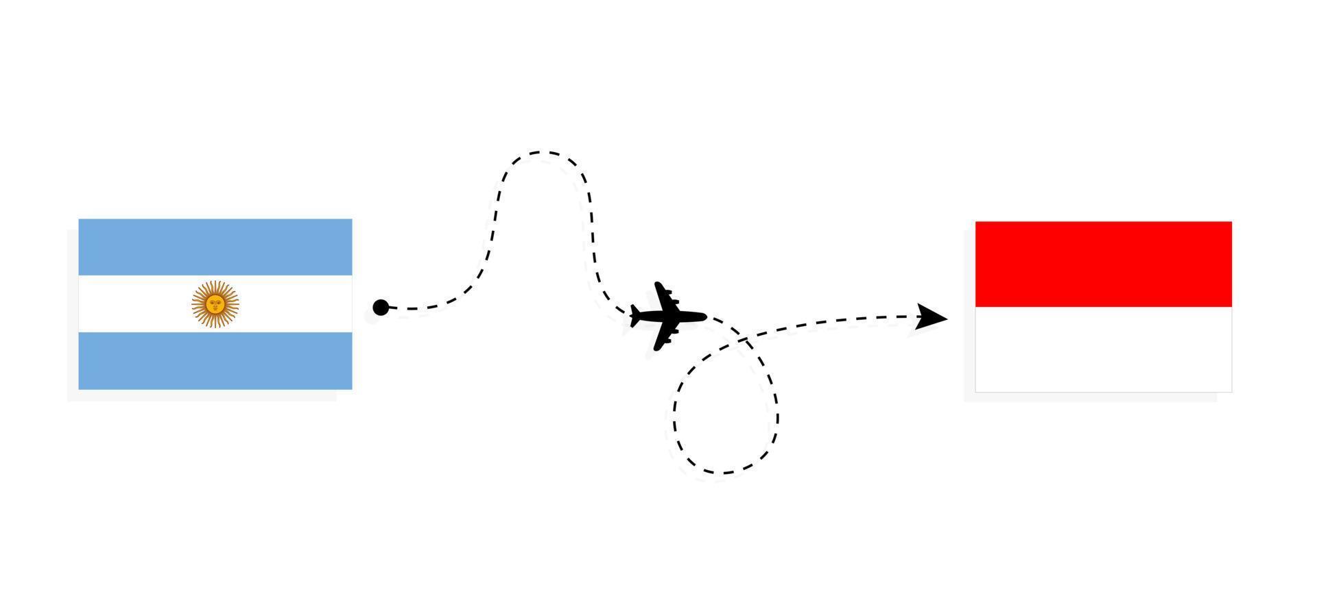 volo e viaggio dall'argentina all'indonesia con il concetto di viaggio in aereo passeggeri vettore