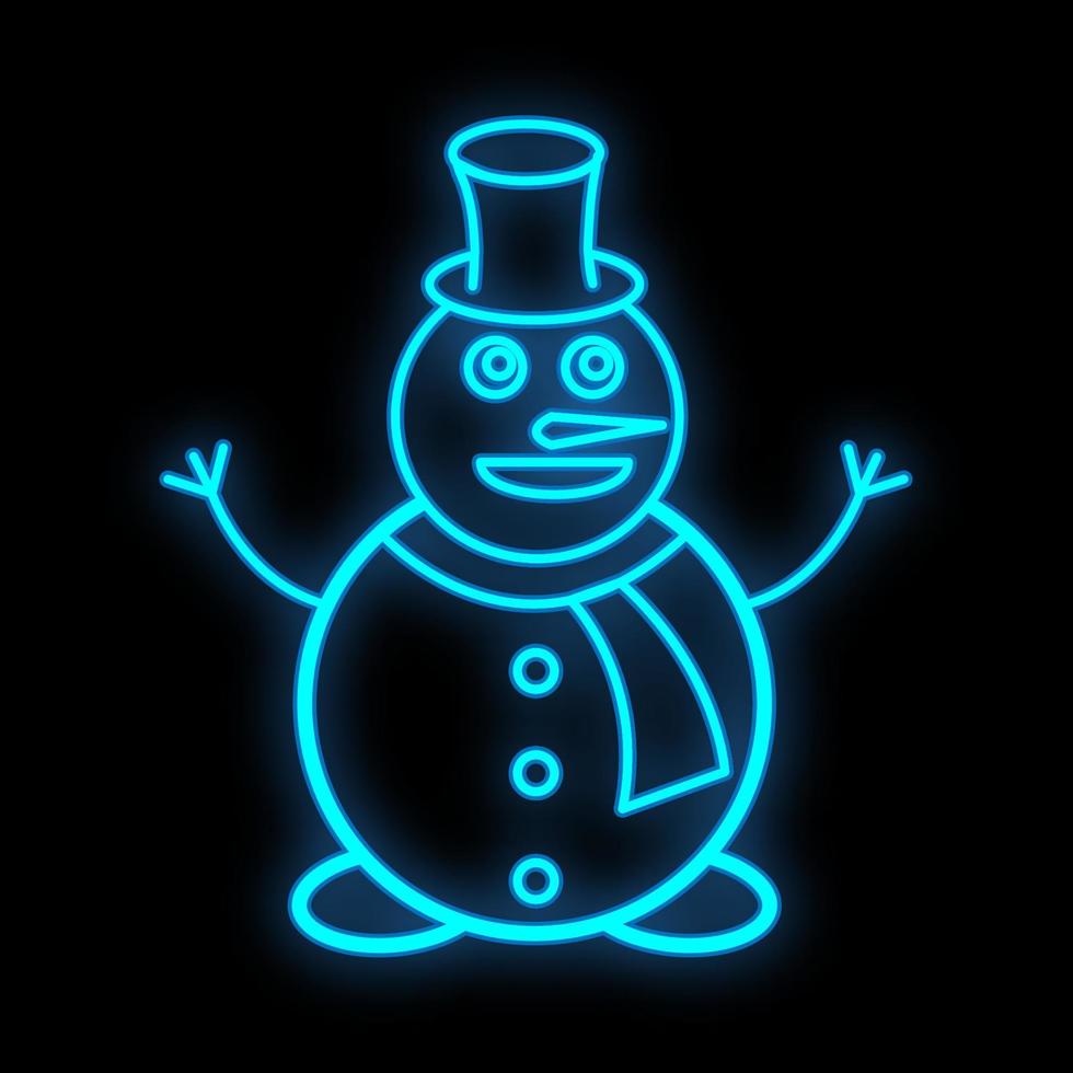 pupazzo di neve neon icona. neon raggiante simbolo per nuovo anno e Natale progetti, saluto carte, striscioni, volantini. luminosa cartello. modificabile ictus e miscela. piatto vettore illustrazione