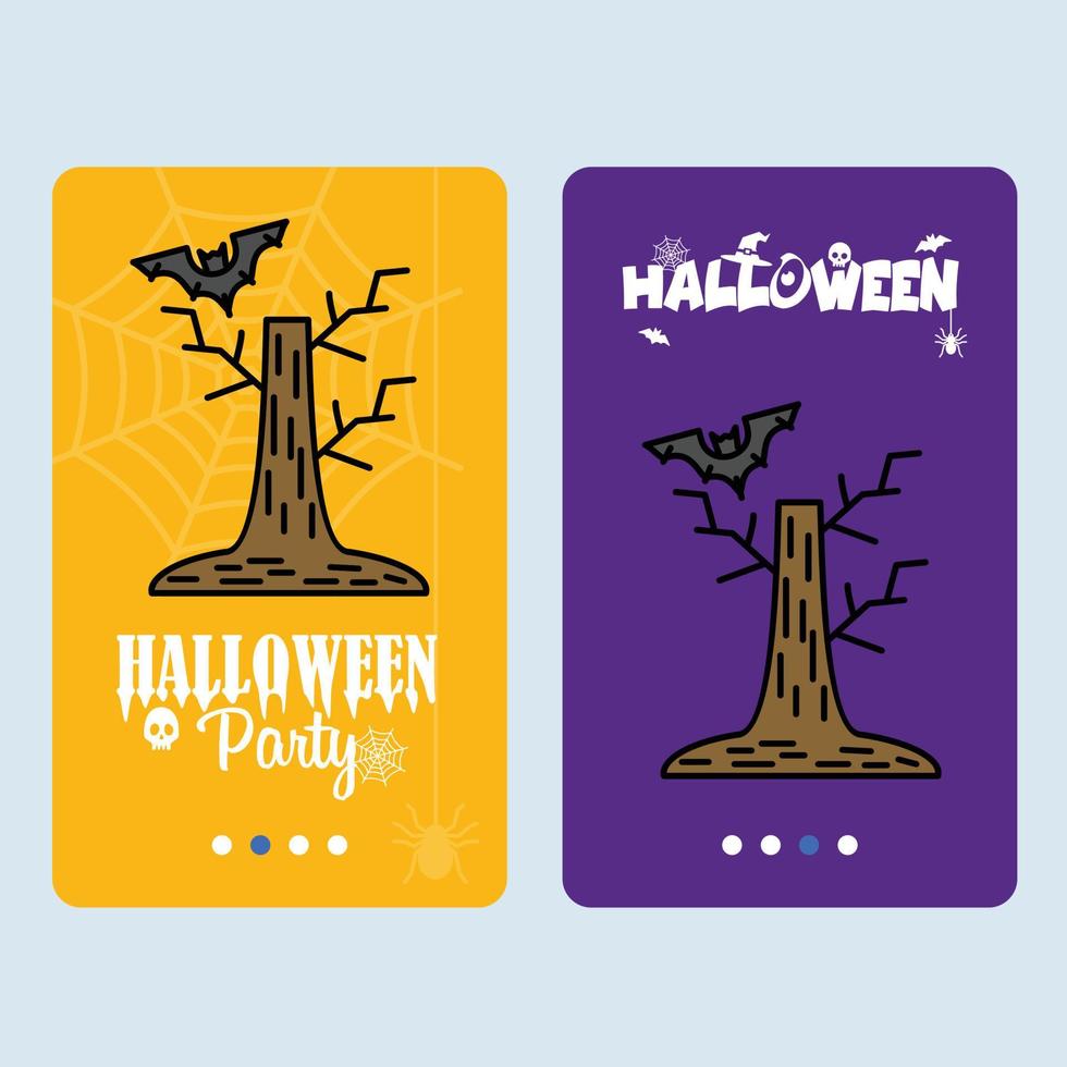 contento Halloween invito design con albero e pipistrello vettore