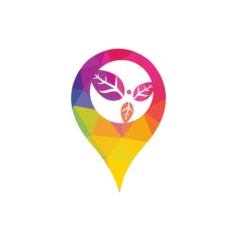 salutare uomo e le foglie GPS forma figura vettore logo design. ecologico e biologico Prodotto concetto cartello. bellezza posto simbolo. umano personaggio e GPS icona. logo per terme, sano, natura e eccetera.