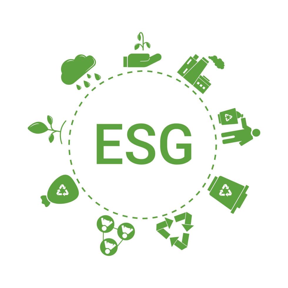 ambientale, sociale e aziendale governo bandiera con verde icone in giro vettore