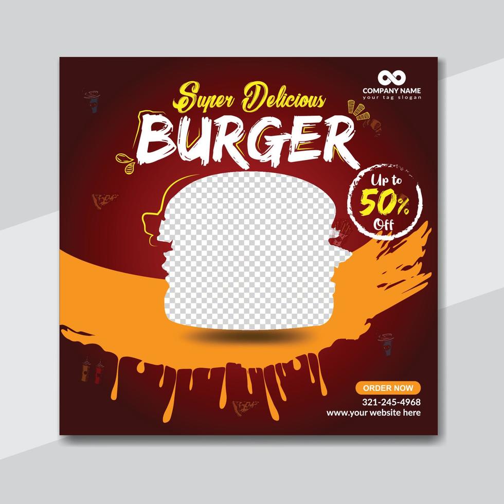 delizioso hamburger e cibo menù sociale media bandiera modello design vettore