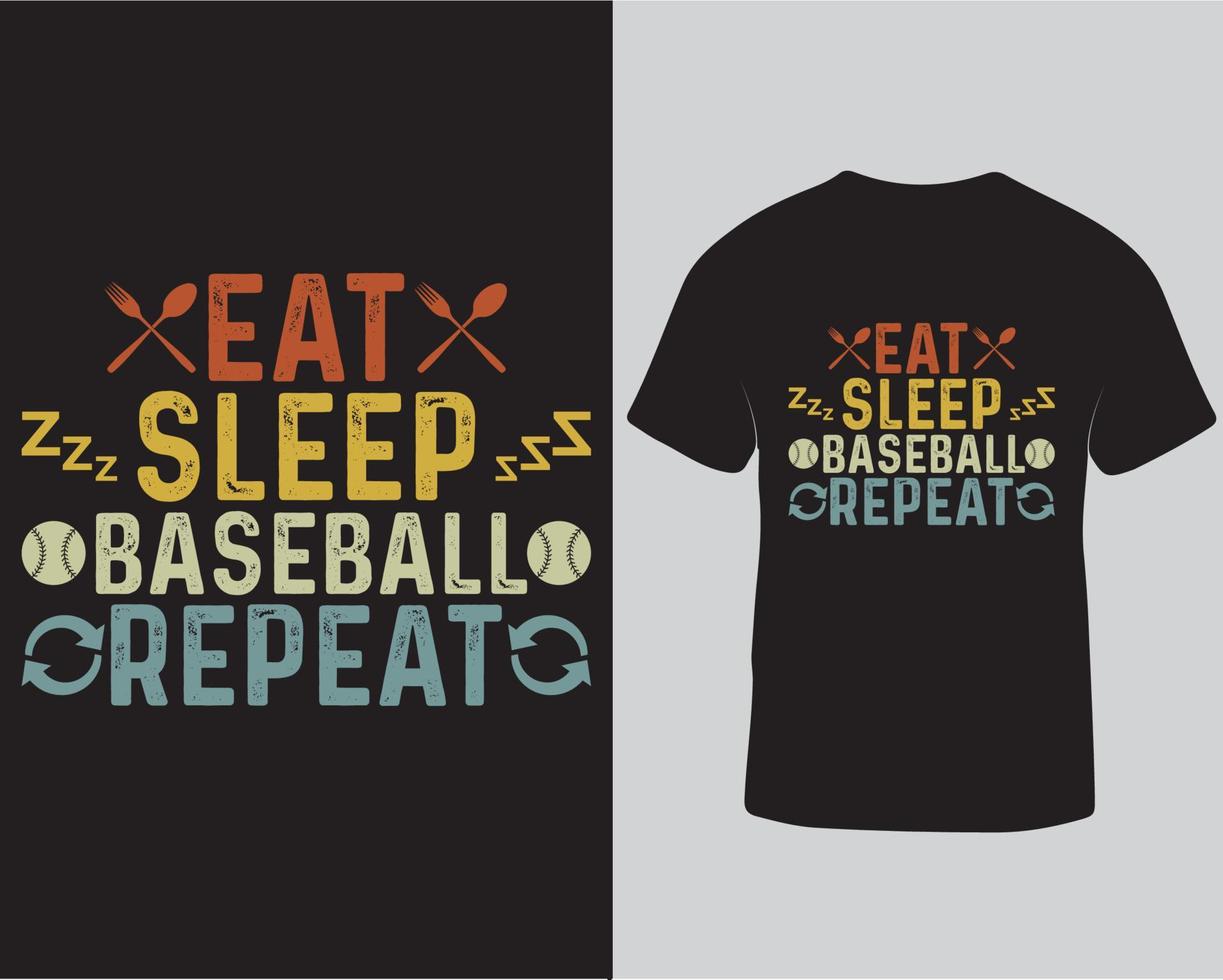 mangiare dormire baseball ripetere tipografia vettore maglietta design professionista Scarica