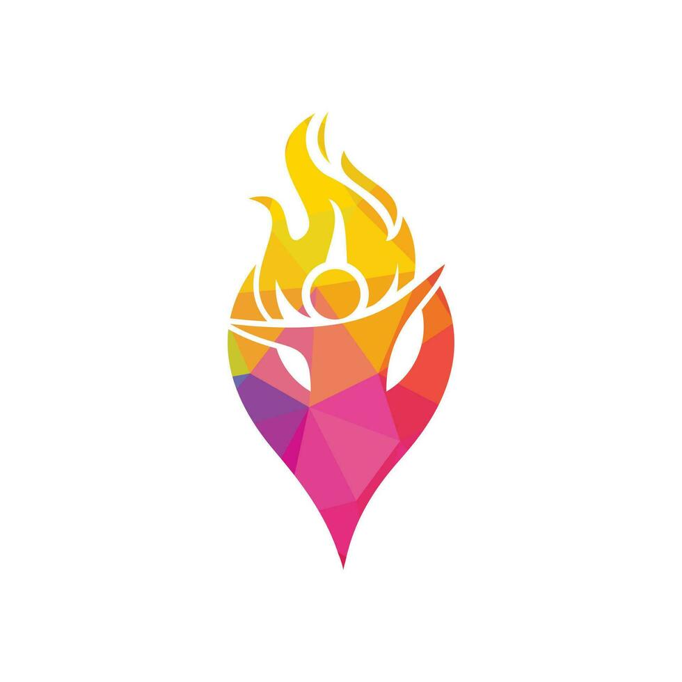 vigile del fuoco e GPS icona vettore logo design. rosso fiamma personaggio logotipo. vettore logo combinazione di un' uomo e fuoco.