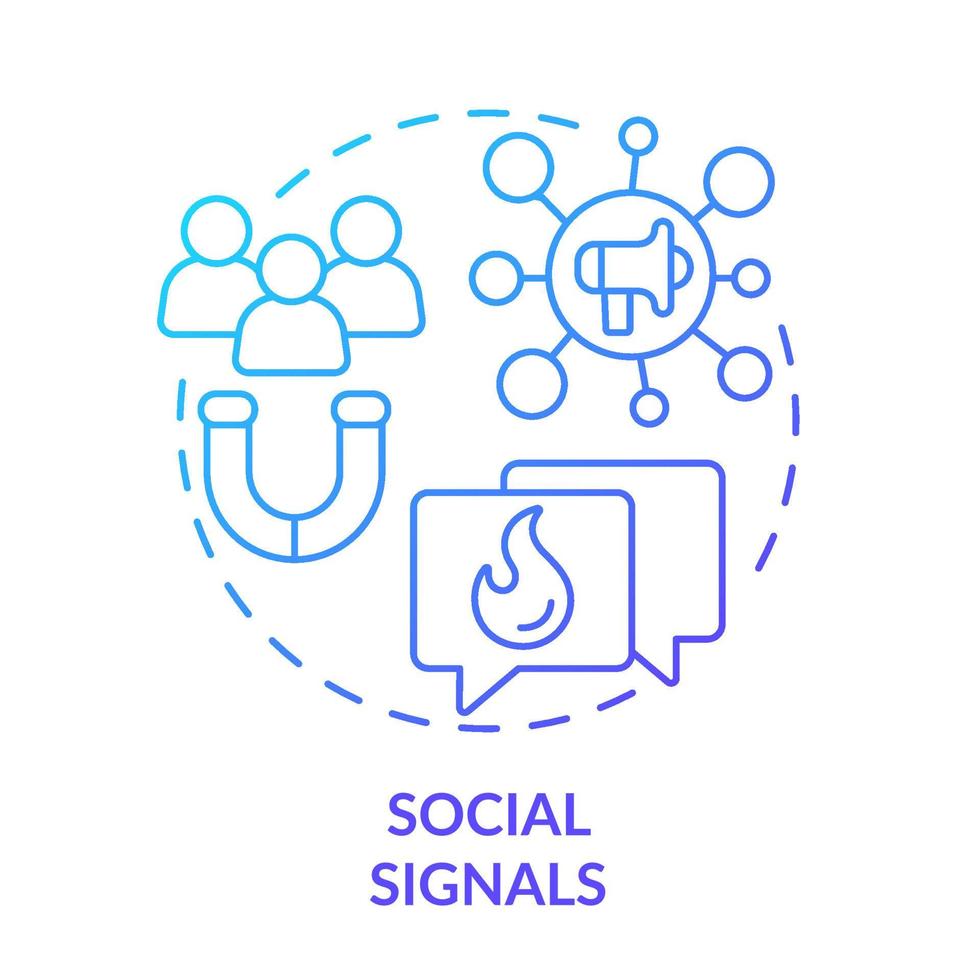 sociale segnali blu pendenza concetto icona. sociale media azioni e promozione. SEO classifica fattore astratto idea magro linea illustrazione. isolato schema disegno. vettore