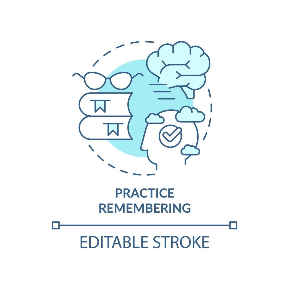 pratica ricordare turchese concetto icona. memorizzare Materiale. apprendimento tecnica astratto idea magro linea illustrazione. isolato schema disegno. modificabile ictus. vettore