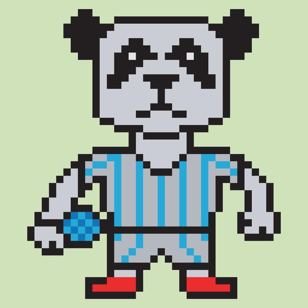 pixel arte cartone animato illustrazione calcio giocatore panda personaggio vettore
