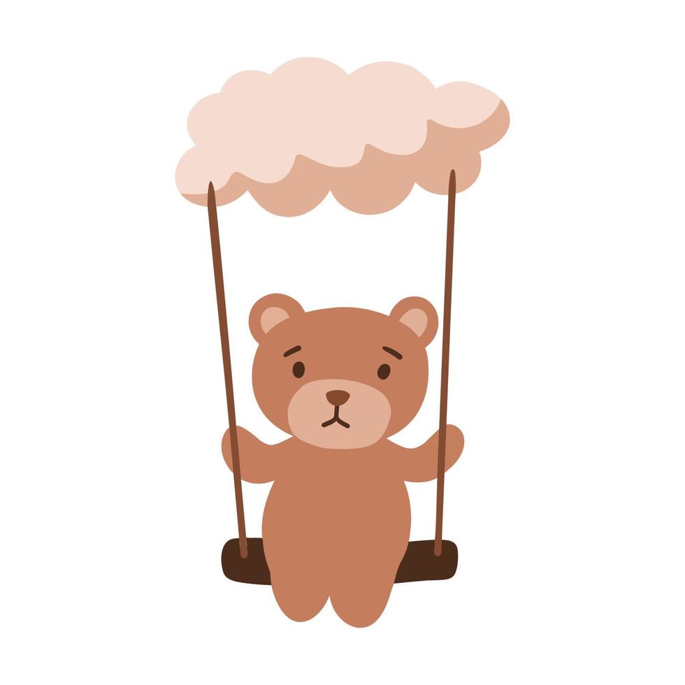 carino orsacchiotto orso illustrazione nel Marrone piatto design con morbido nube nel il cielo vettore