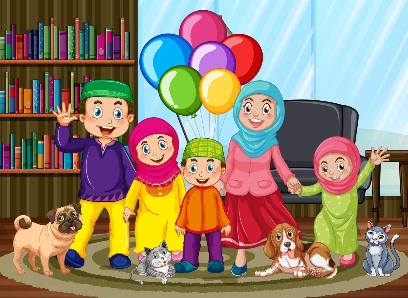 famiglia musulmana dei cartoni animati a casa vettore