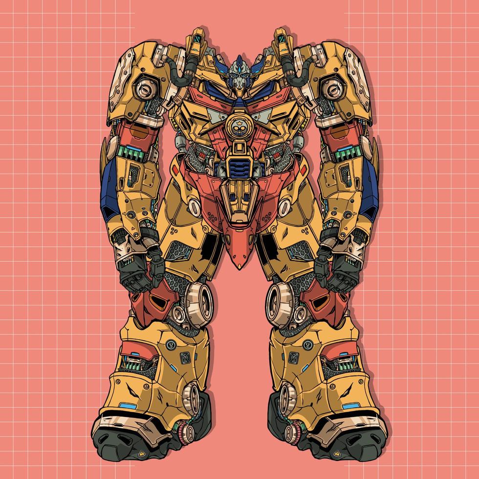 mobile combattimento gundam design mecha robot costruito di testa braccio corpo gamba arma illustrazione vettore