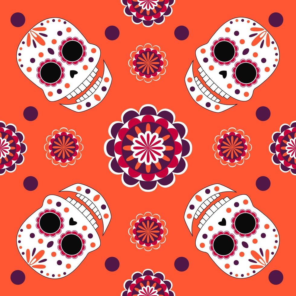 vettore senza soluzione di continuità modello con colorato cranio e fiori. elementi per dia de muertos e Halloween design. ripetuto cartone animato elementi per autunno vacanza