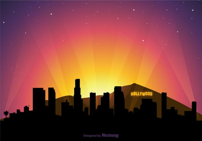 Skyline di Hollywood vettoriali gratis al tramonto