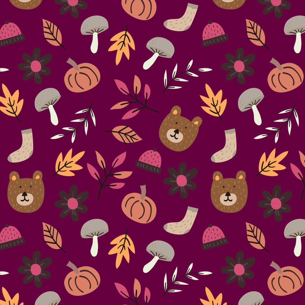 fondo senza cuciture del modello di autunno disegnato a mano vettore