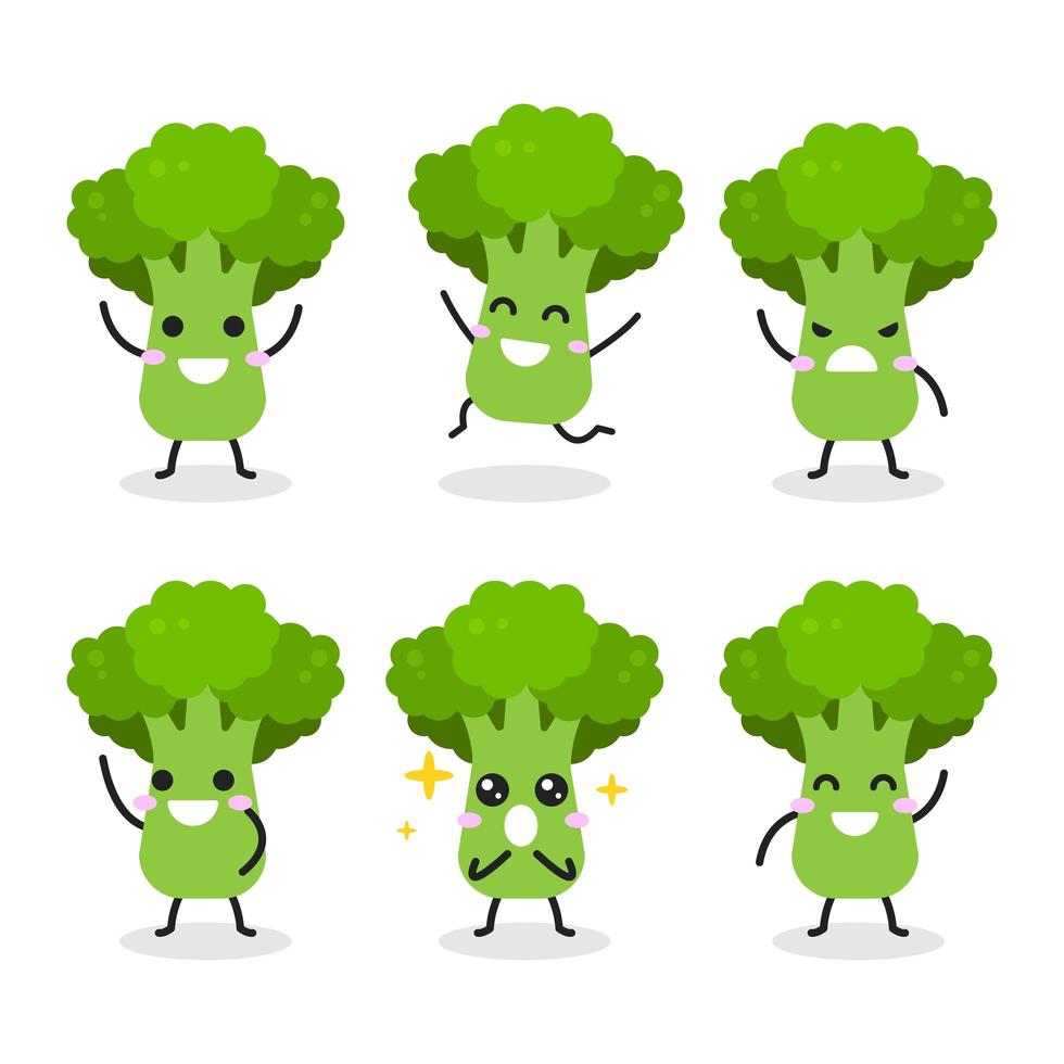 collezione di simpatico personaggio di broccoli in varie pose vettore
