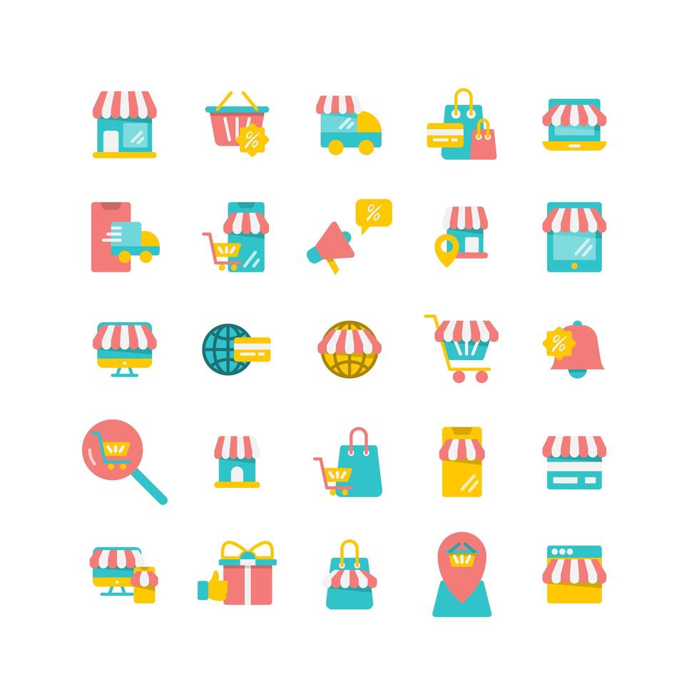 set di icone piatte dello shopping online vettore