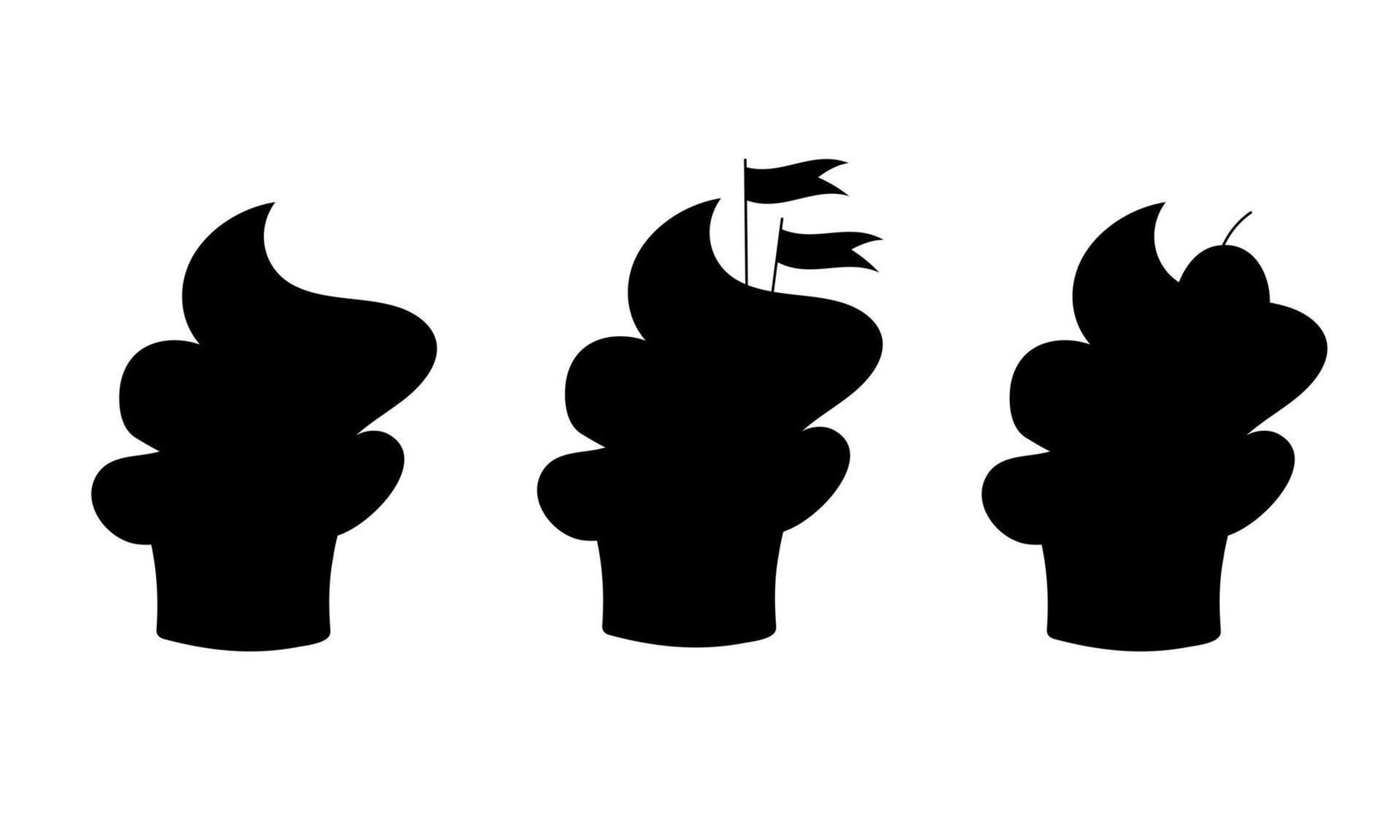 impostato di cartone animato cupcakes silhouette. dolce vettore illustrazione design