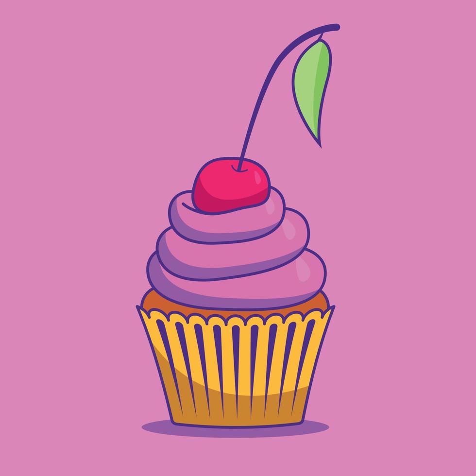 brillantemente colorato Cupcake con un' ciliegia ramo su un' rosa sfondo vettore