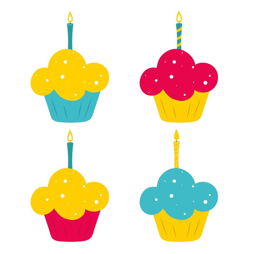 un' impostato di cupcakes con un' candela. dolce vettore illustrazione design