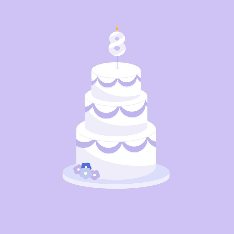 vacanza torta con un età otto candela nel un' piatto stile. vettore illustrazione