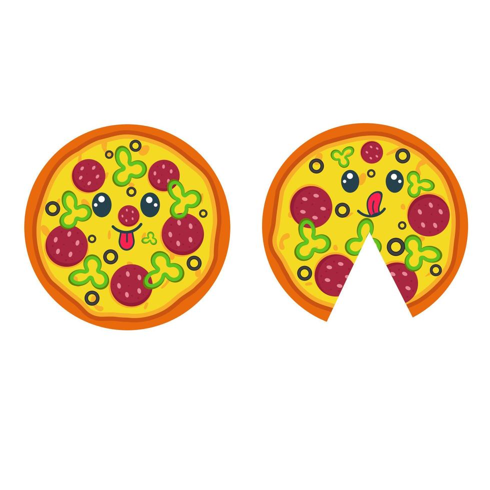 totale Pizza kawaii con salame. veloce cibo illustrazione vettore