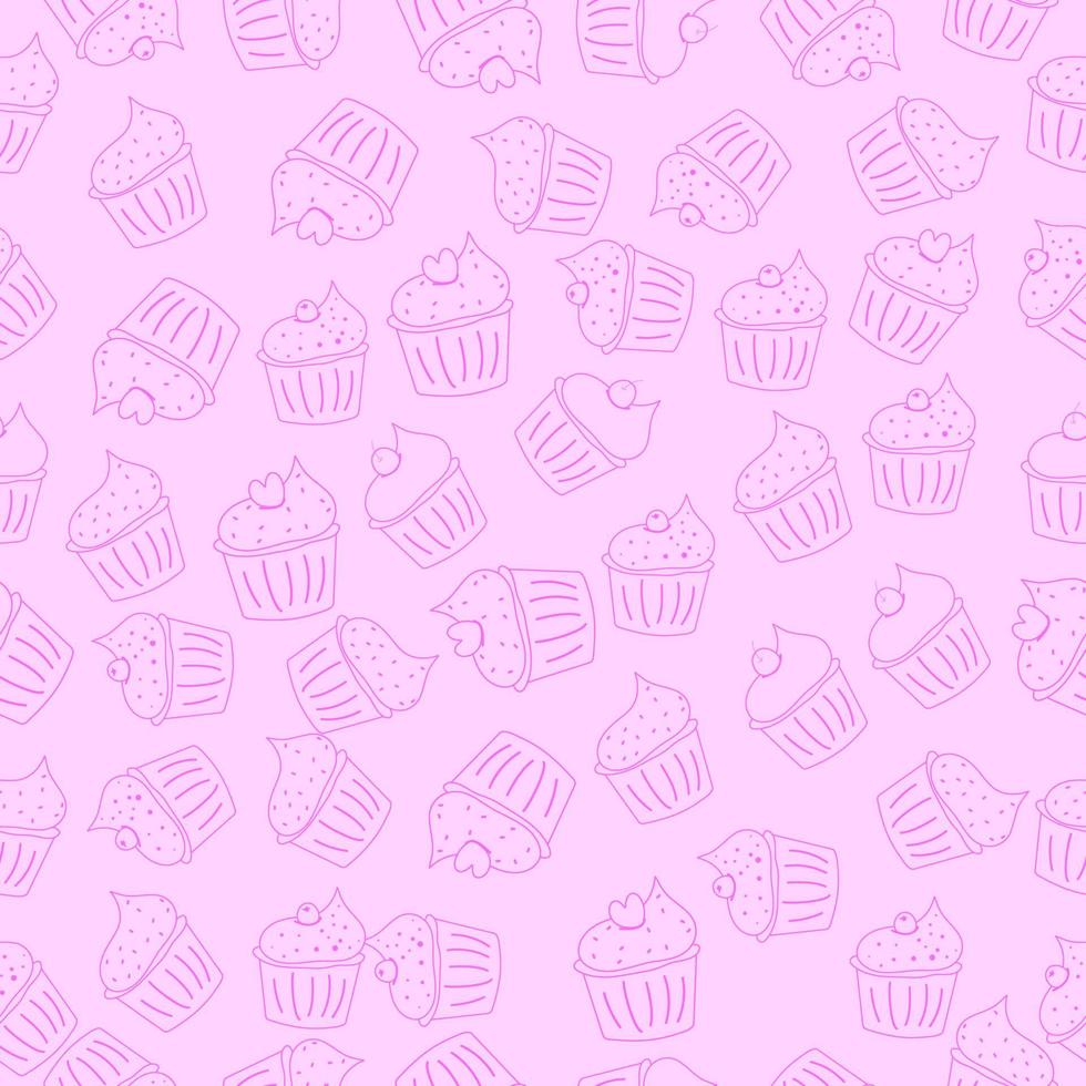 senza soluzione di continuità rosa linea stile Cupcake modello. cibo vettore