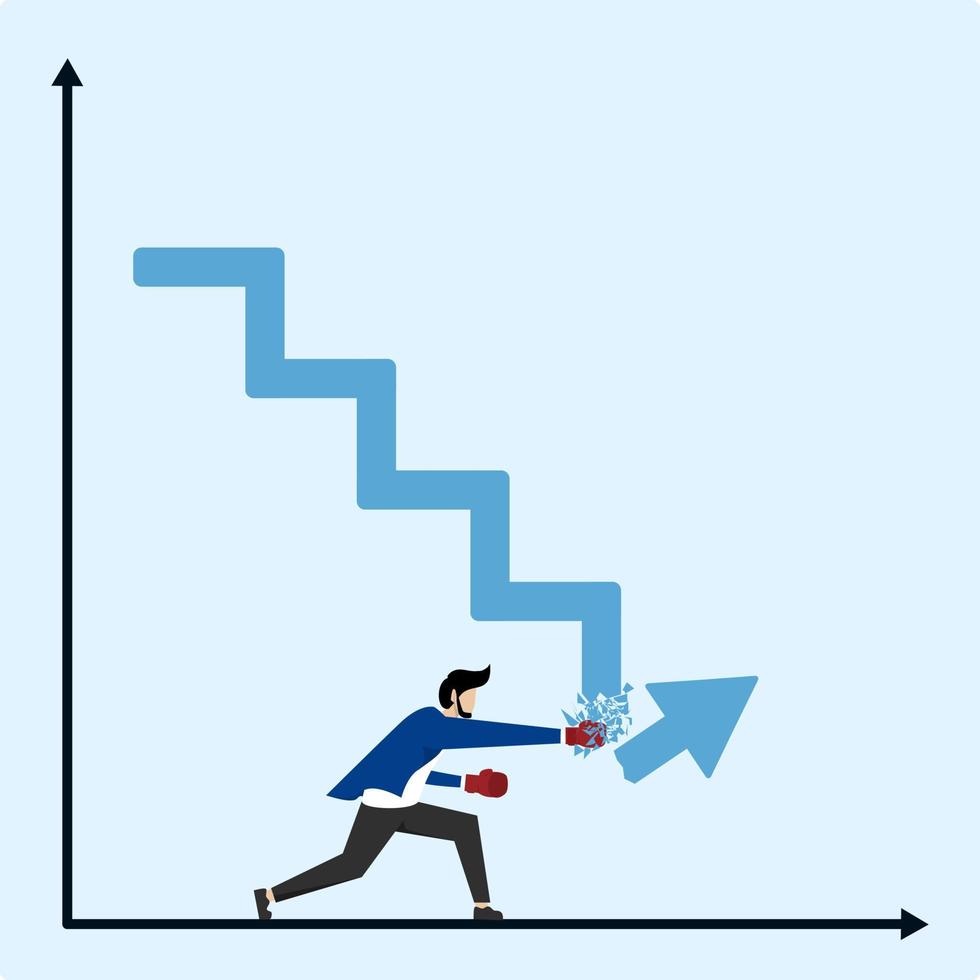 uomo d'affari punzonatura per modificare direzione a partire dal caduta per in aumento, mutevole mercato strategia per aumentare o salita, azione mercato rimbalzo o soluzione per economico recupero a partire dal recessione concetto. vettore