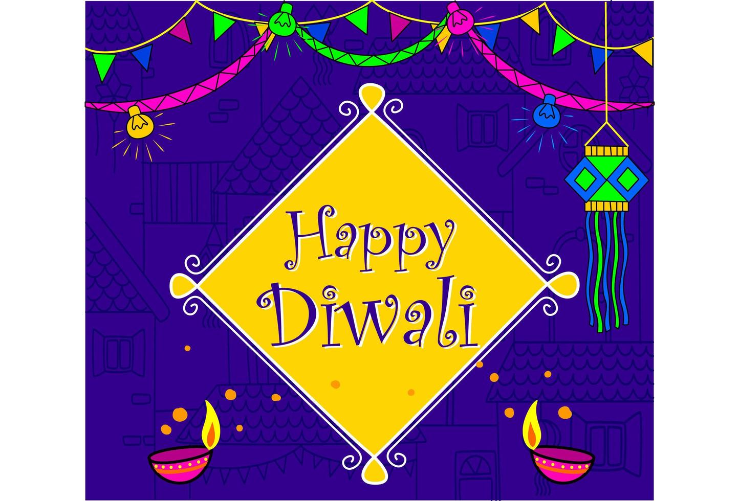 carta da parati diwali festival indiano in colori neon vettore