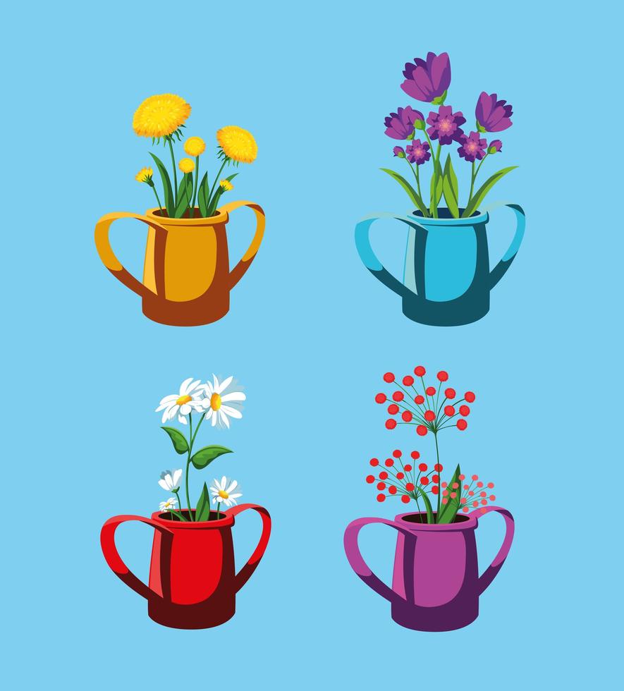 set di bellissimi fiori primaverili in vaso vettore