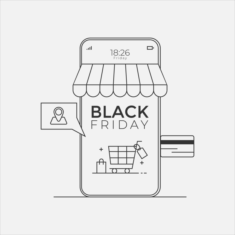 negozio online di vendita venerdì nero con smartphone di tecnologia digitale vettore