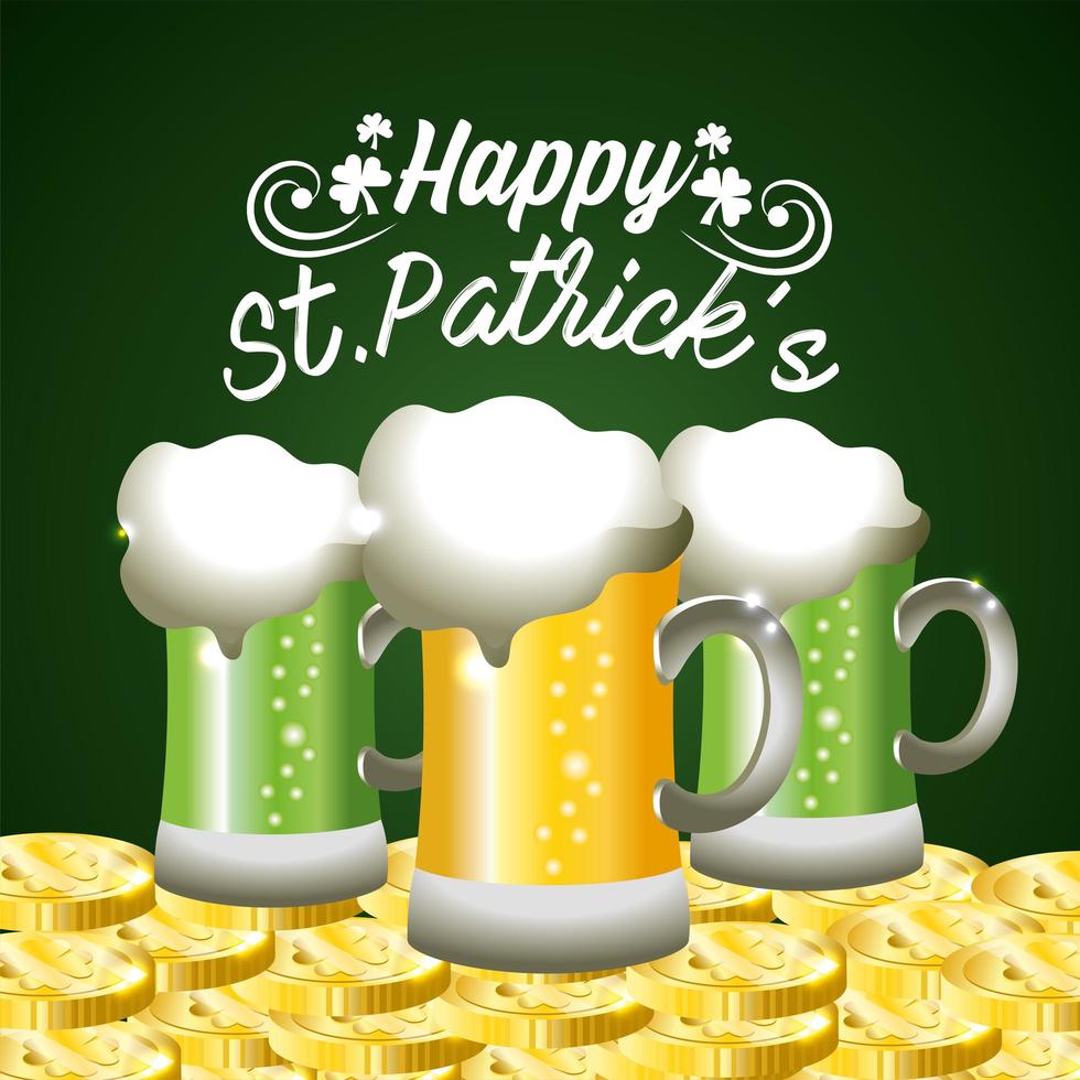 st. patrick day banner con bicchieri di birra vettore