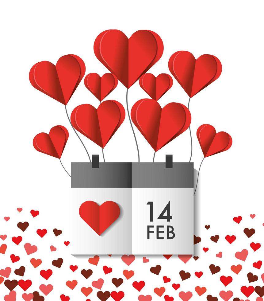 palloncini cuore con calendario per San Valentino vettore