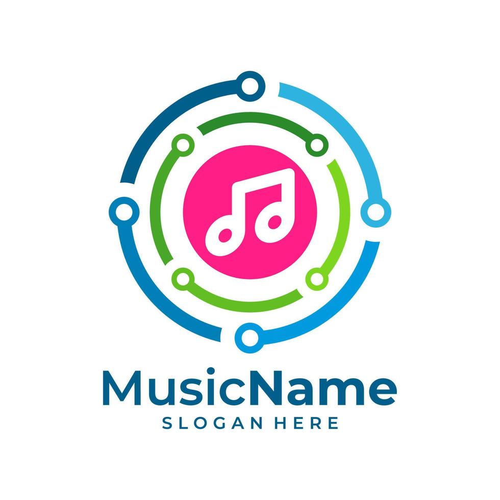 Tech musica logo vettore. circuito musica logo design modello vettore