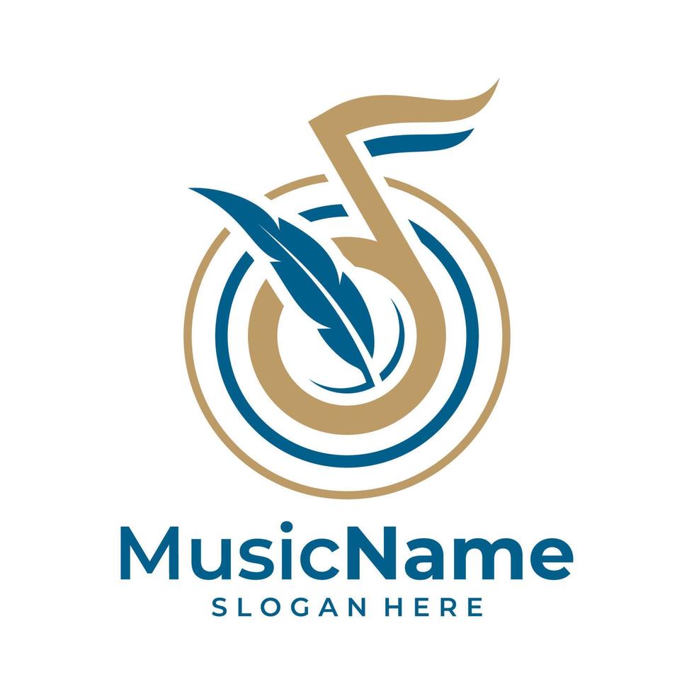 piuma musica logo vettore. musica piuma logo design modello vettore