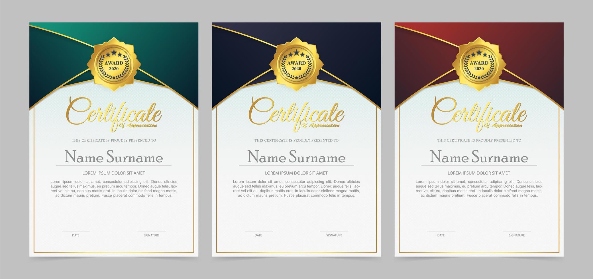 set di diploma certificato di appartenenza vettore