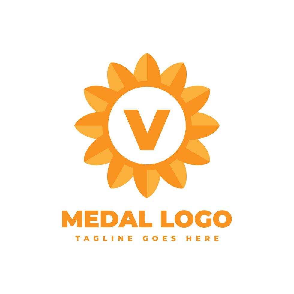 lettera v fiore medaglia vettore logo design elemento